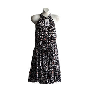 BYFBM Black and White/orange Ruffled Halter Mini Dress size Medium